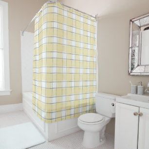 Butter Yellow White Plaid Stripes Bridal Shower Shower Curtain