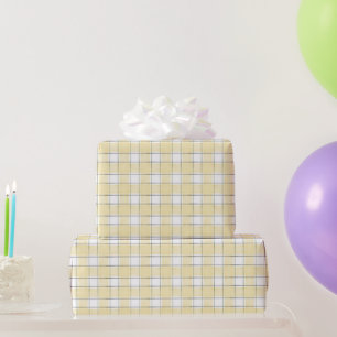 Butter Yellow White Plaid Stripes Wrapping Paper
