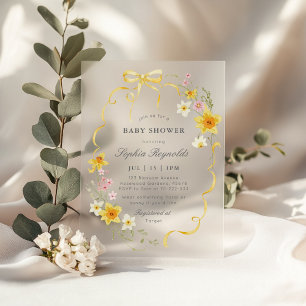 Butter Yellow Wildflower Coquette bow Baby shower Acrylic Invitations