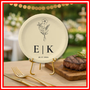 Butter Yellow Wildflower Wedding Paper Plate
