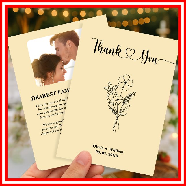 Butter Yellow Wildflowers Floral Photo Wedding Thank You Card (Creator Uploaded)