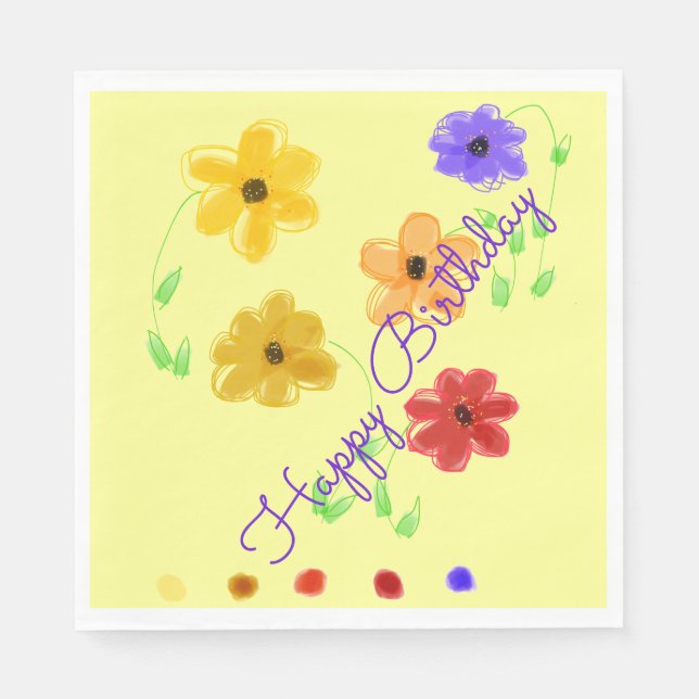 Butter Yellow With Colourful Floral Pattern Napkin (Front)
