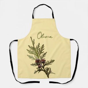 Butter. Yellow with Fern & Tiny Pine Cones Apron