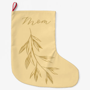 Butter Yellow with Gold Graphic Leaf named Large Christmas Stocking