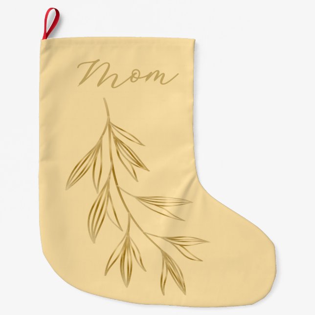 Butter Yellow with Gold Graphic Leaf named Large Christmas Stocking (Front)