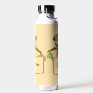 Butter Yellow with Multi-coloured Patterned Lizard Water Bottle