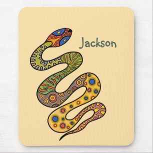Butter Yellow with Multi-coloured Patterned Snake Mouse Mat