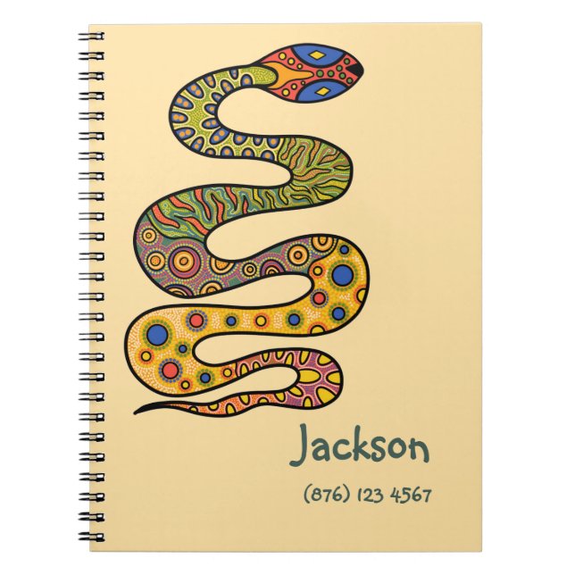 Butter Yellow with Multi-coloured Patterned Snake Notebook (Front)