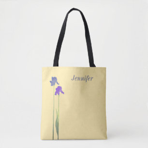 Butter Yellow with Purple & Blue Iris Tote Bag