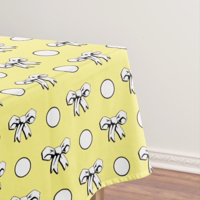 Butter Yellow with White Polka Dots Cartoon Bows Tablecloth (In Situ)