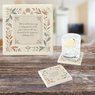 Buttercream Farmhouse Floral Frame Bible Verse Stone Coaster