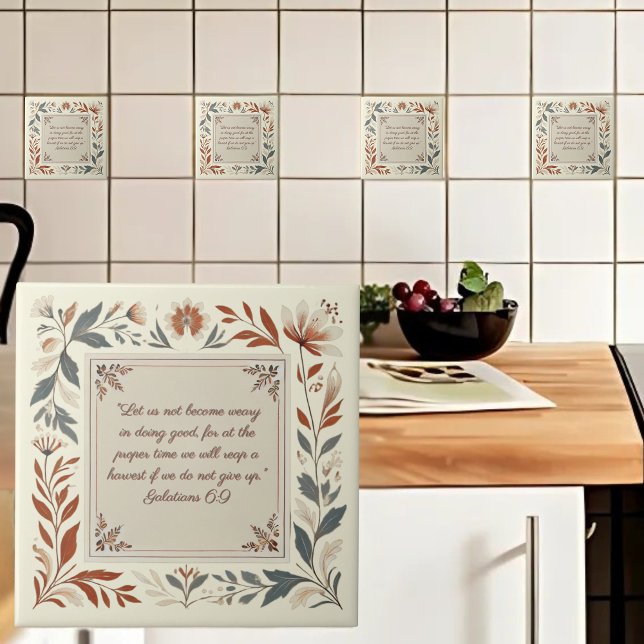 Buttercream Farmhouse Floral Frame Bible Verse  Tile (Creator Uploaded)