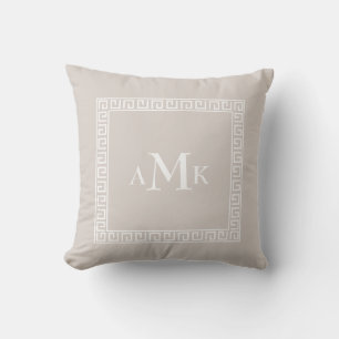 Buttercream Greek Key   Monogrammed Throw Pillow