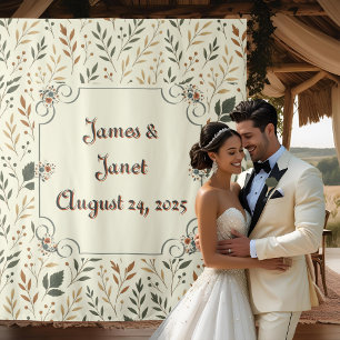 Buttercream Leaves Wedding Backdrop Tapestry