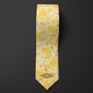 Buttercream Yellow Botanical Monogram Tie