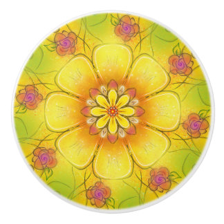 Buttercup and Roses Ceramic Cabinet Knob