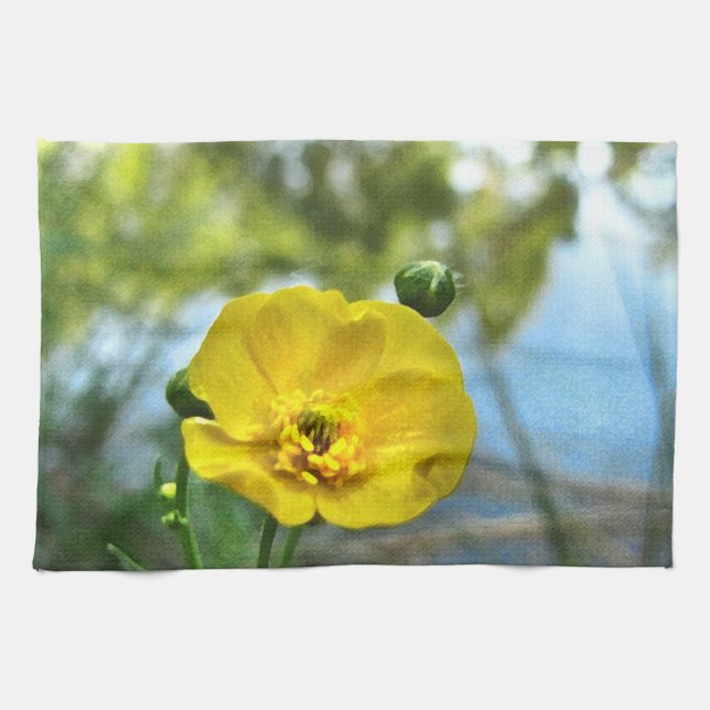Buttercup at the Pond Tea Towel (Horizontal)
