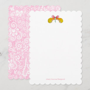 Buttercup butterfly scalloped stationery card