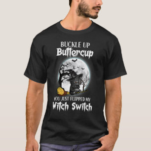 Buttercup Cats Halloween Scary Black Cat Witch Hat T-Shirt