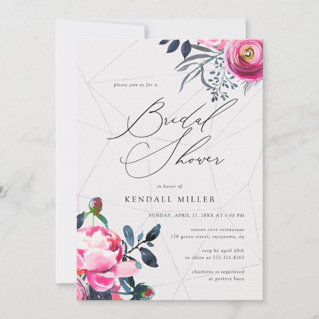 Buttercup Floral Watercolor Geo Bridal Shower Invitation (Front)