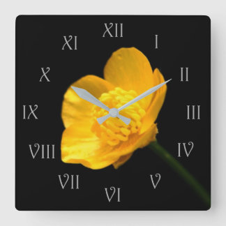 Buttercup Flower Grey Roman Script Num wca Square Wall Clock