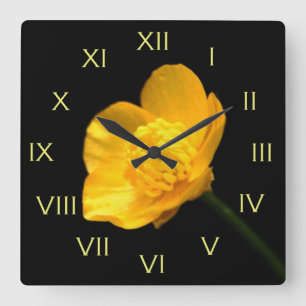 Buttercup Flower Lemon Roman Numbers Wall Clock