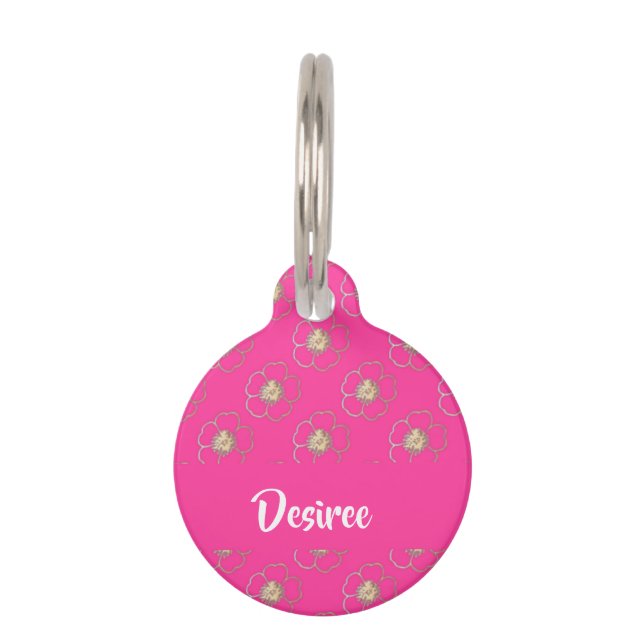 Buttercup flowers on pink pet tag (Front)