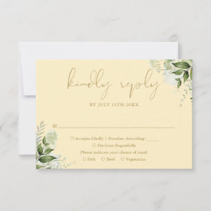 Buttercup Yellow And Gold Greenery Wedding RSVP Card