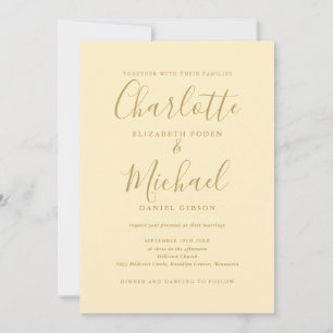 Buttercup Yellow and Gold QR Code Wedding Invitation