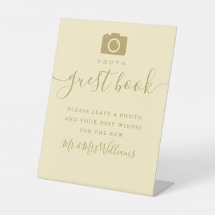 Buttercup Yellow and Gold Script Photo Guest Book Pedestal Sign