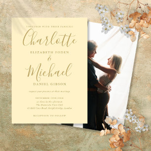 Buttercup Yellow And Gold Script Photo Wedding Invitation