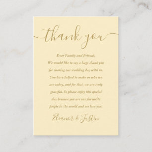 Buttercup Yellow And Gold Script Wedding Thank You Place Card