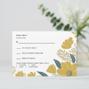 Buttercup Yellow Floral Modern Wedding Response, RSVP Card