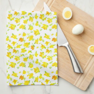 Buttercup Yellow Flowers Watercolor Floral Art Tea Towel