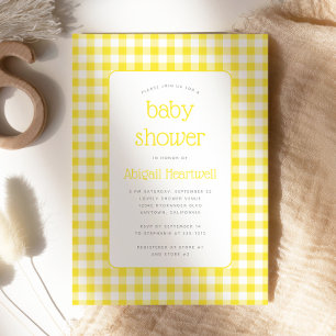 Buttercup Yellow Gingham Check Baby Shower Invitation