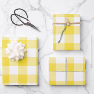 Buttercup Yellow Gingham Check Plaid Wrapping Paper Sheet