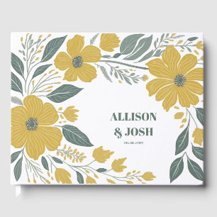 Buttercup Yellow Gold Floral Modern Wedding Guest Book