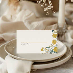 Buttercup Yellow Gold Modern Floral Wedding Place Card