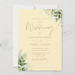 Buttercup Yellow Greenery Monogram Wedding Invitation