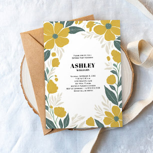 Buttercup Yellow Modern Floral Birthday Party Invitation