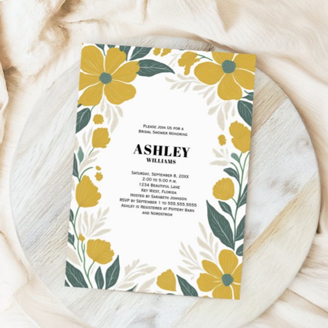 Buttercup Yellow Modern Floral Bridal Shower Invitation (Creator Uploaded)