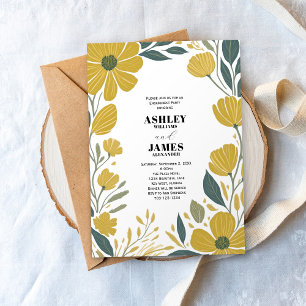 Buttercup Yellow Modern Floral Engagement Party Invitation