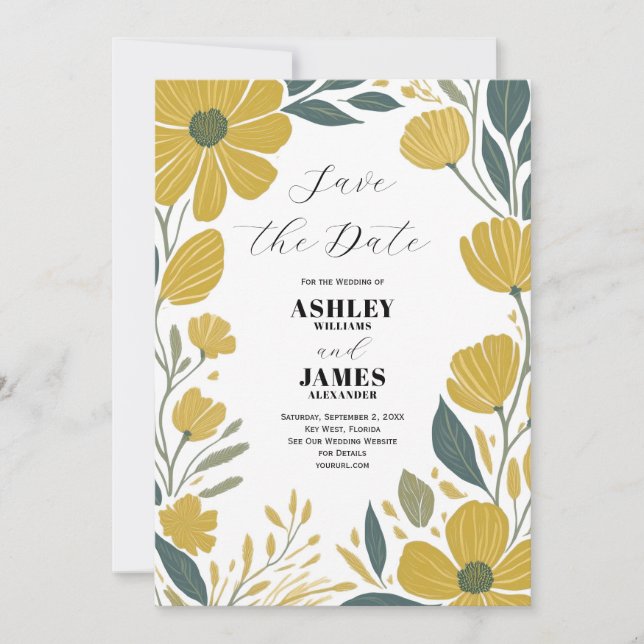 Buttercup Yellow Modern Floral Save the Date Invitation (Front)