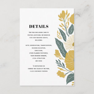 Buttercup Yellow Modern Floral Wedding Details Enclosure Card
