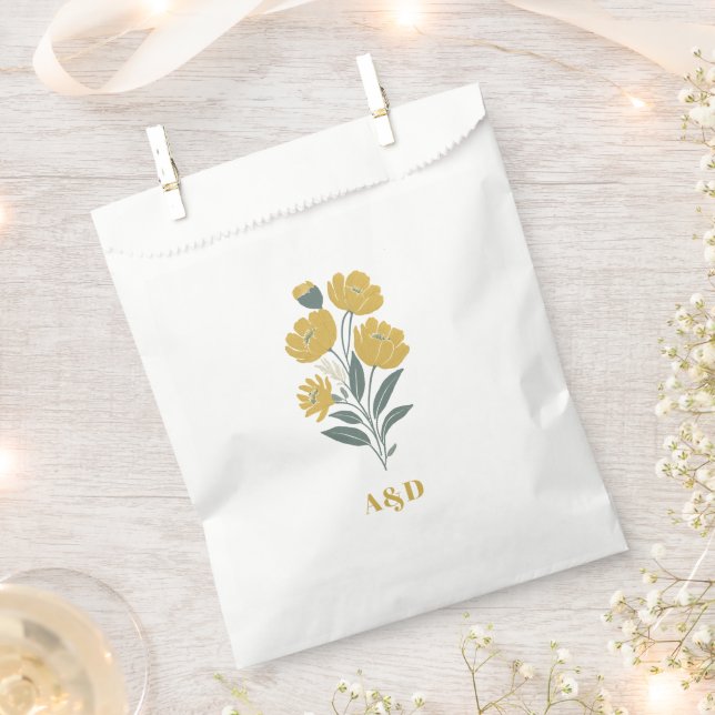Buttercup Yellow Modern Floral Wedding Favour Bags (Clipped)