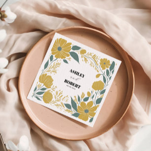 Buttercup Yellow Modern Floral Wedding Napkin