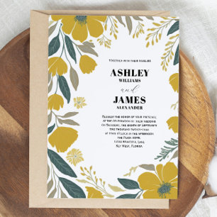 Buttercup Yellow Modern Florals Wedding Invitation