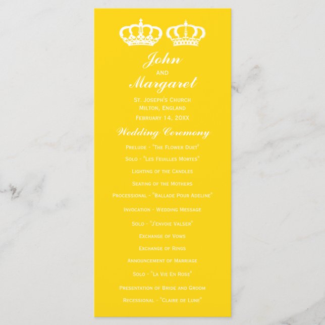 Buttercup Yellow Royal Couple Wedding Program Programme (Front)
