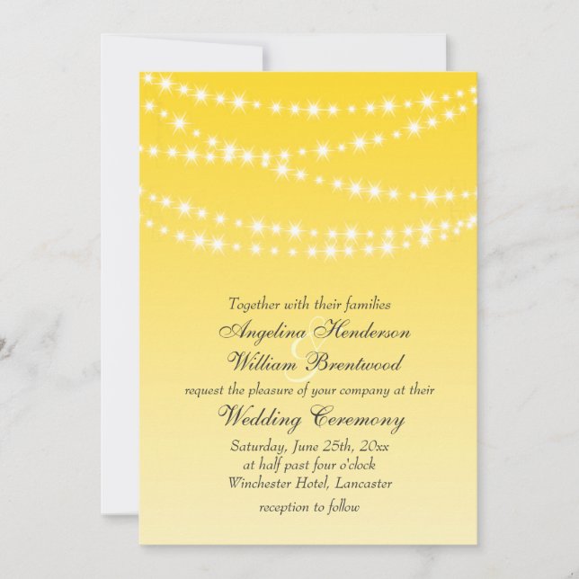Buttercup Yellow Twinkle Lights Wedding Invitation (Front)