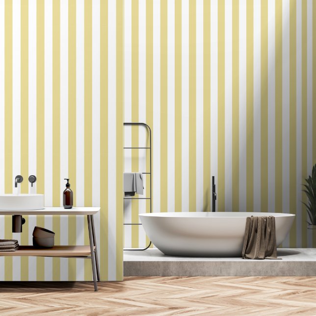 Buttercup Yellow White 3 Inch Wide Circus Stripe Wallpaper (Bathroom)